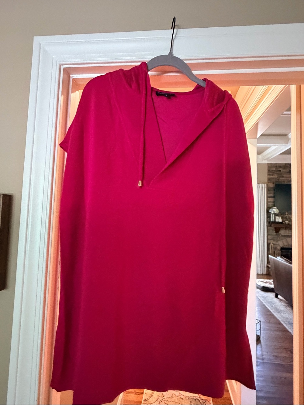 Women's Fuchsia Hooded Pullover Top with Drawstring Accents